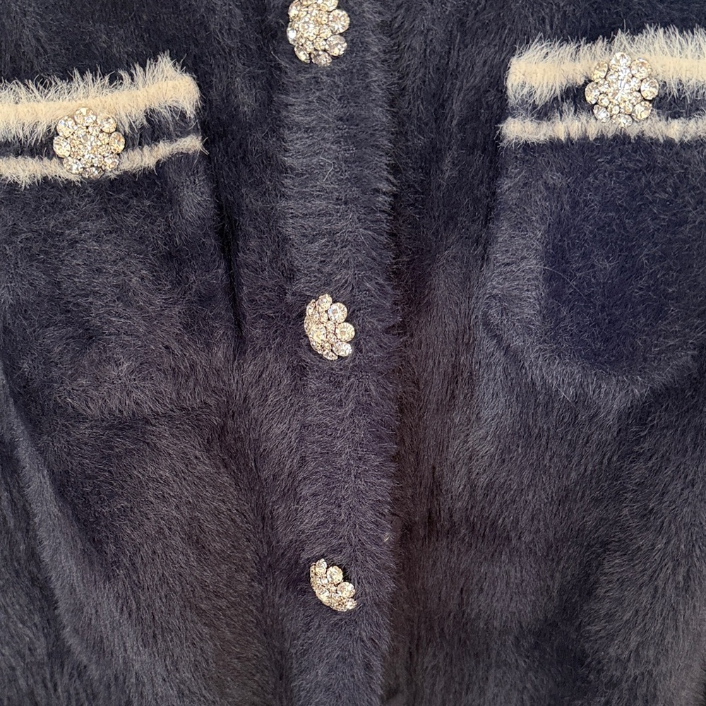 J. Crew Black Fuzzy Cardigan with Crystal Accents - Picture 4 of 6